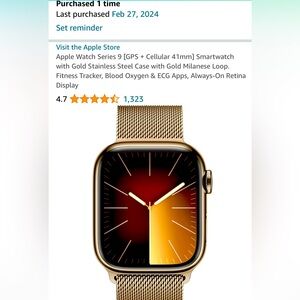 Apple Watch Series 9 Smartwatch-Gold Stainless Steel Case w Gold Milanese Loop.
